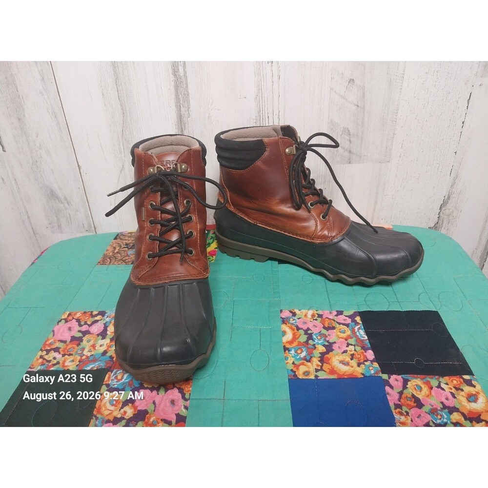 Sperry Men's Size 9.5 Avenue Brown Leather Waterproof Duck Boots